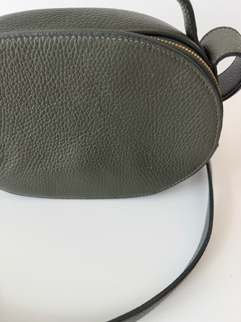 Cuyana Top Handle Leather Oval Crossbody Bag in Dark Olive - Picture 3 of 12